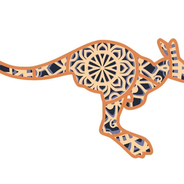 3d layered Kangaroo Mandala SVG.  Two designs.   Individual SVGs for each separate layer included.