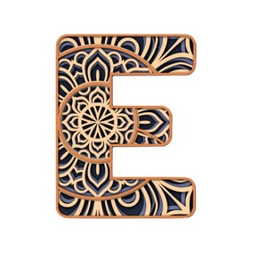 3d layered letter E Mandala SVG.  Individual SVGs for each separate layer included.