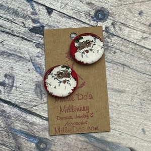 Santa Claus Cloth Earrings Available for Pierced Ears and Clip ons