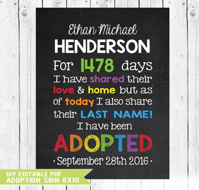 Adoption sign Adopted days in foster care Adoption day | Etsy