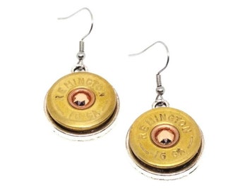 Rose gold center 16 gauge shotgun shell dangle earrings