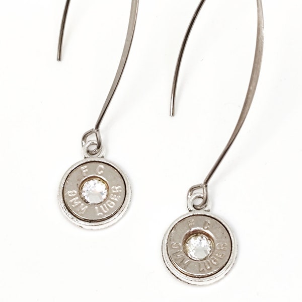 Stainless steel V dangle bullet earrings