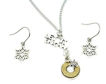 Let It Snow birthstone necklace and snowflake earrings set