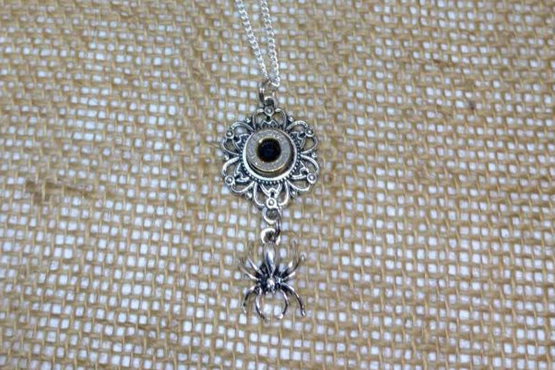 Spider Floral Bullet Necklace .380 Caliber Ammo Necklace Sterling Silver Shootergirl Ammunition Jewelry