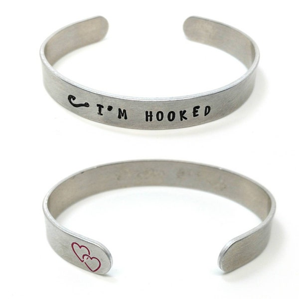 CLEARANCE I'm Hooked handstamped aluminum bracelet