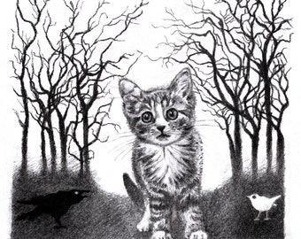 Limited ed. Illustration, "Lost in the Woods" from, "Cinza's Adventures, Finding Courage" by Diana L. Molesworth