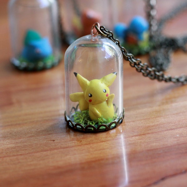 Pikachu Necklace, Mini Pikachu Terrarium. Moss Terrarium Jewelry. Pokemon Cosplay. Pikachu Necklace. Pokemon Gifts.  Pokemon Go Necklace.