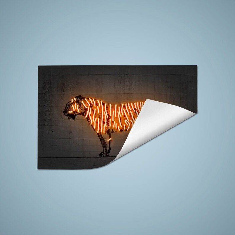 Tiger neon wall art concrete decor animal art home decor digital neon sign stencil art neon print poster street art graffiti
