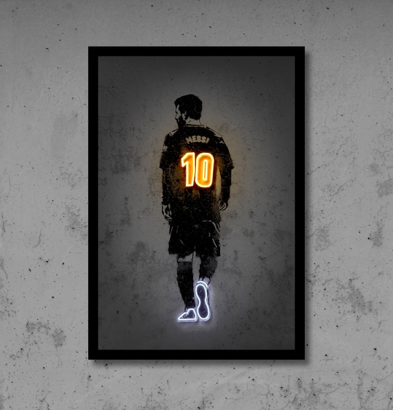 Messi Poster Messi Wall Art Leo Messi Neon Print Football Etsy