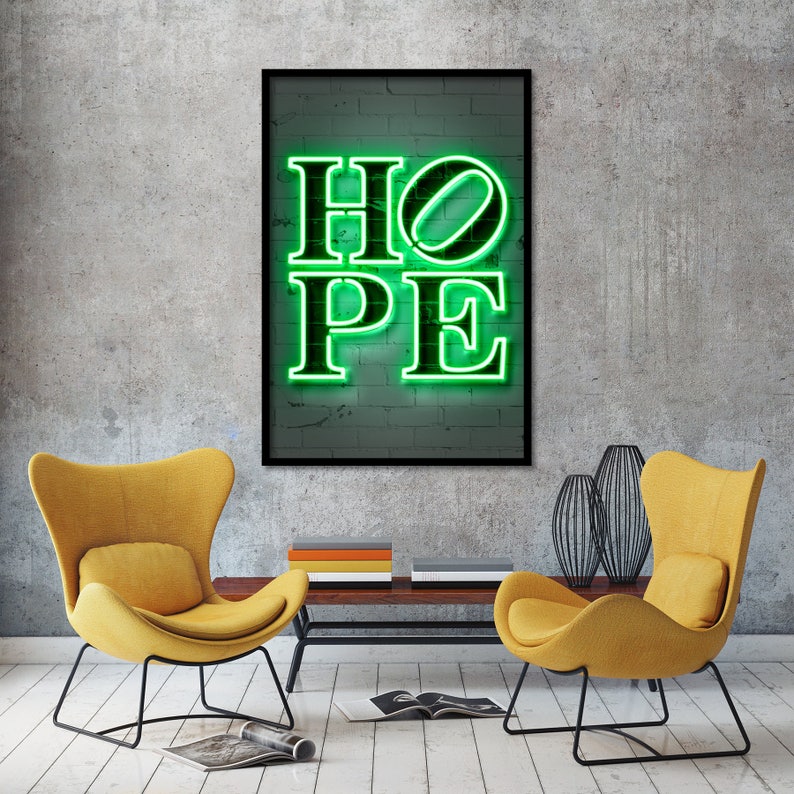 Hope Wall Art Print Hope Poster Neon Hope Neon Art Neon Etsy