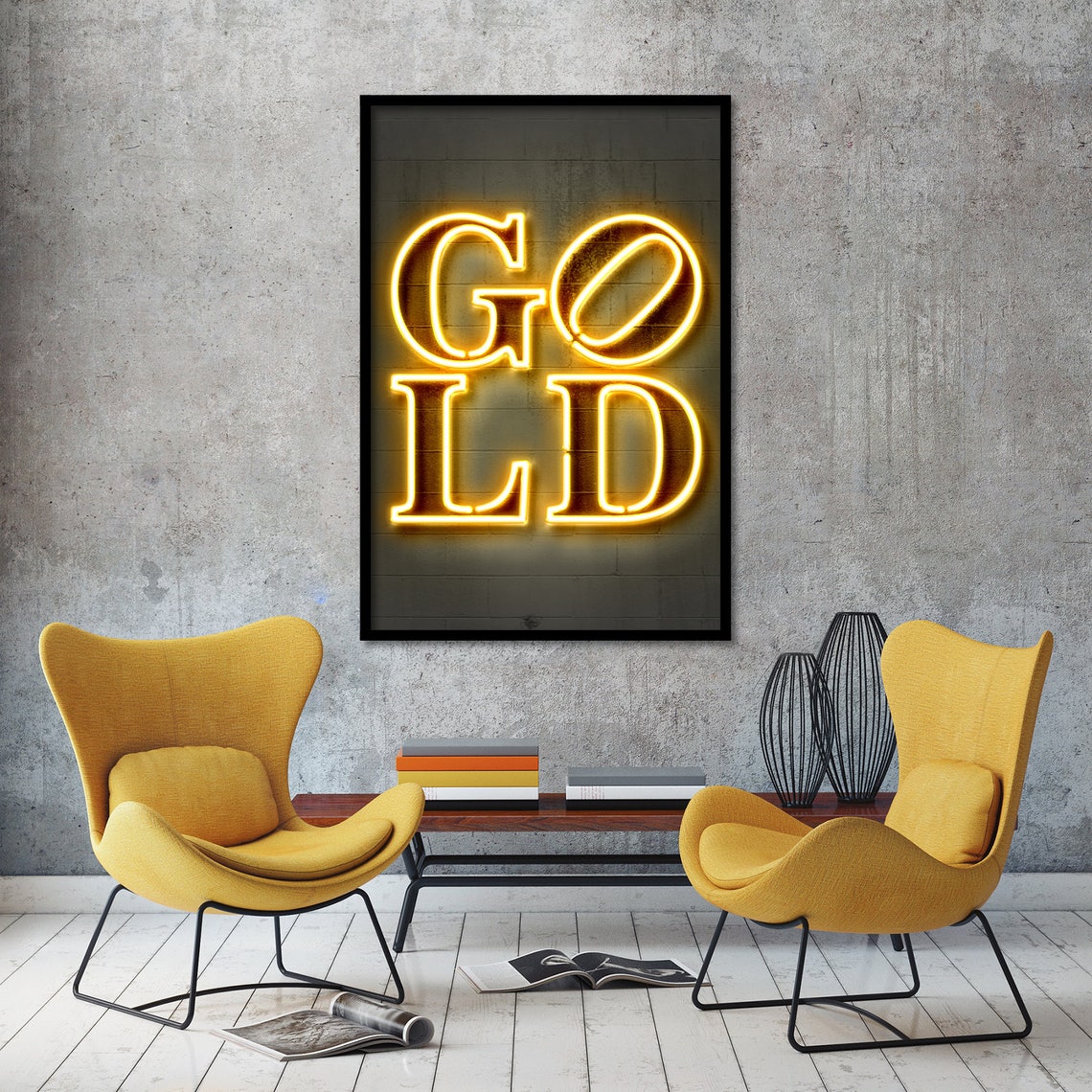 Gold Wall Art Print Neon Art Gold Art Neon Sign Art Home Etsy