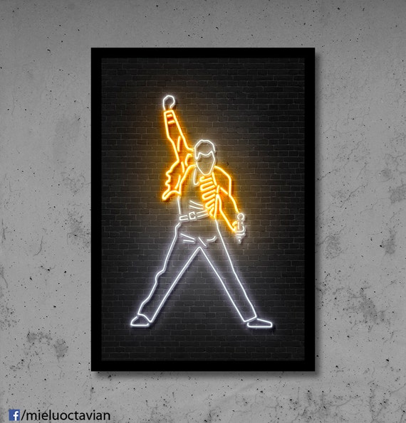 Freddy Mercury Art Music Art Neon Art Neon Print Neon Poster Etsy
