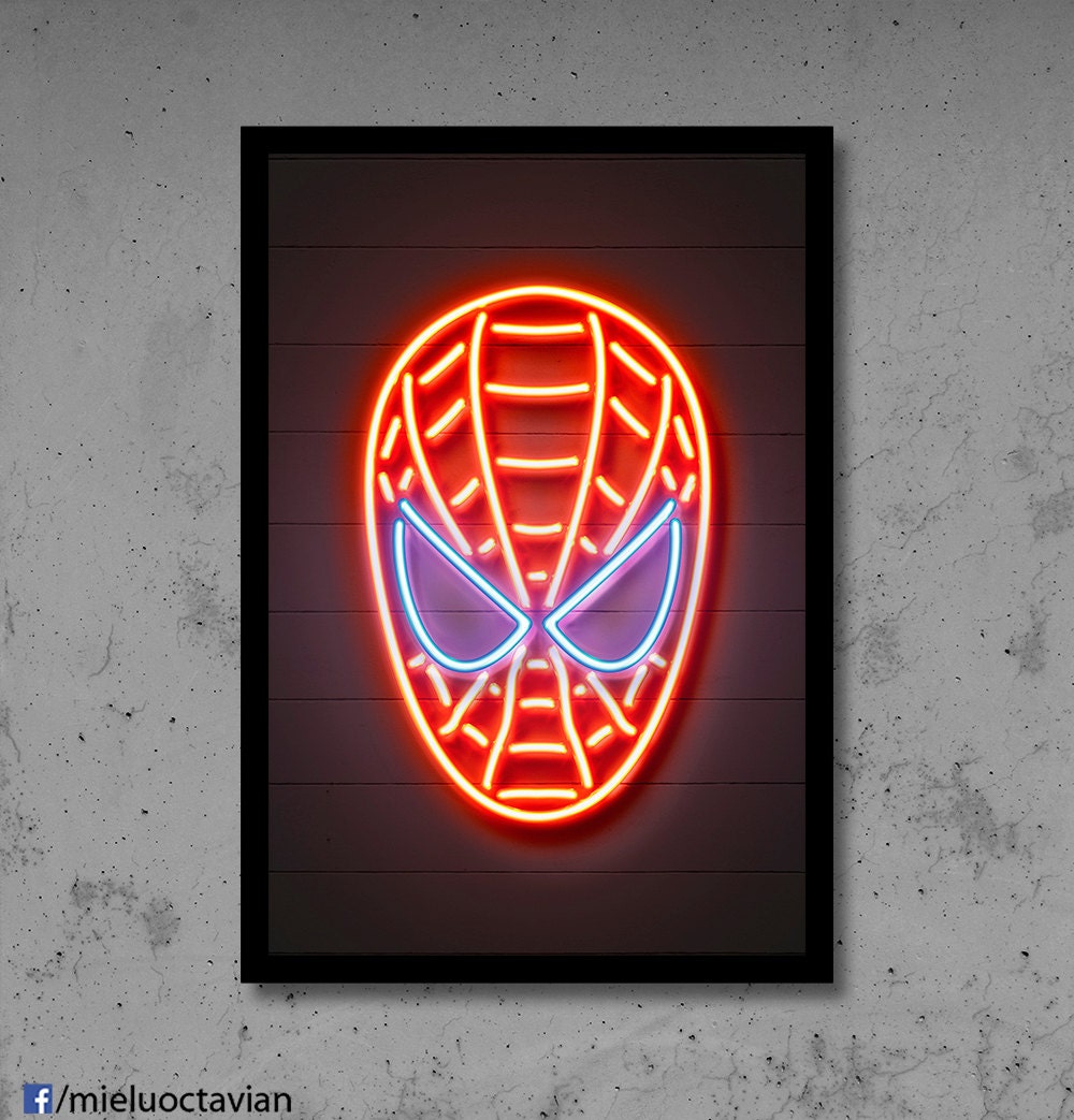 Spiderman Wall Art Spiderman Nursery Spiderman Neon Superhero Etsy
