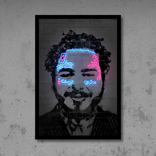 Post Malone Wall Art Neon Print Poster Street Art Graffiti Etsy