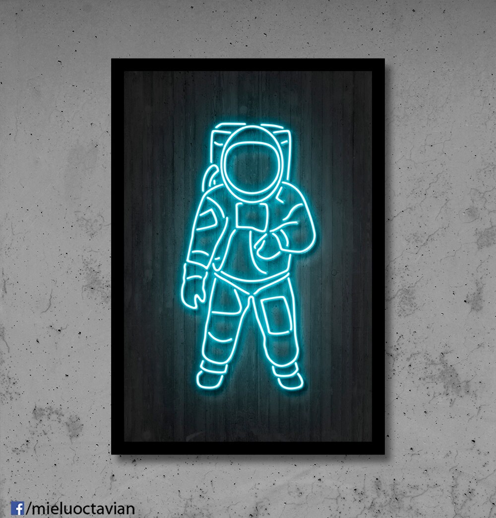 Astronaut Art Neon Art Neon Print Neon Décor Cosmos Print Man | Etsy