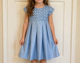 Vestido vintage Jinelle para niña, talla 5, azul, hecho en EE. UU., para fiestas.