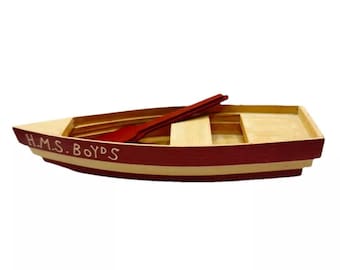 H.M.S. Boyds Bears Wood Boat With 2 Oars Paddles Bear Print  Canoe 11&quot;x 3 1/8&quot;