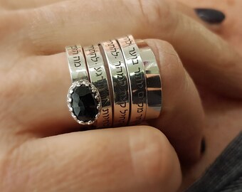 Onyx Gemstone Hebrew Engraved Ring