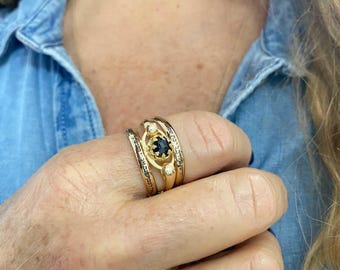 Anillo de Cábala, grabado hebreo Ana Bekoach, ónix y relleno de oro