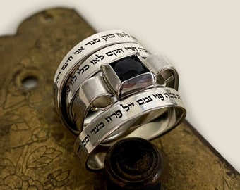 Kabbalah Hebräisch Gravur Silber Ring | Namen Gottes | Onyx