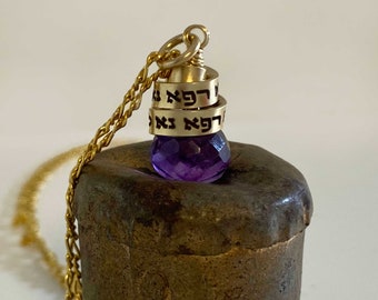 Hebrew Engraving Amethyst Necklace for Healing | Gemstone Jewelry