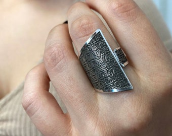 Sterling Silver Kabbalah Ring: Hebrew Priestly Blessing, Names of God