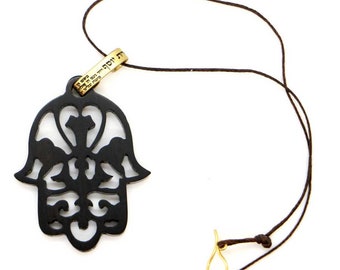 Hebrew Hamsa Pendant Necklace for Women, Engraved with Protection from Evil Eye