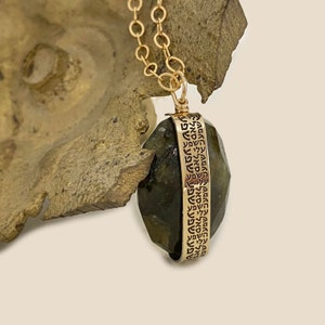 Kabbalah Gold Labradorite Necklace Engraved in Hebrew | Names of God | Prosperity | Jewish Jewelry Gift for Men and Women