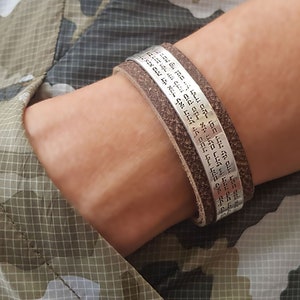 Silver and Leather Cuff Statement Personalized Bracelet zdjęcie 7