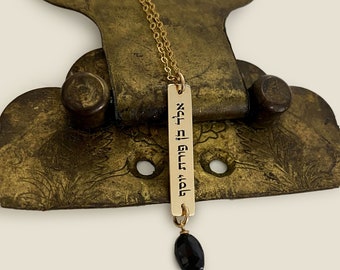 Jewish Gold and Onyx Necklace Engraved in Hebrew for Protection