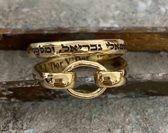 Gold Filled Hebrew Ring Engraved with Blessing of the Angels for Protection