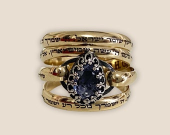 Iolite Statement Ring for Protection | Shir Lammalot Engraved in Hebrew | Psalm 121