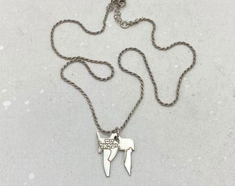 Sterling Silver Chai Pendant: Am Israel Map Necklace