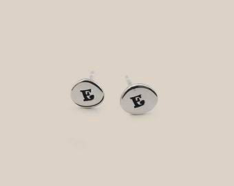 Silver Round Stud Earrings Personalized letter Alphabet