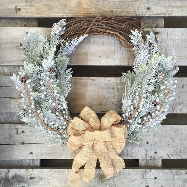 Winter Wonderland Wreath, Winter Wreath, Holiday Wreath, White Wreath, Rustic Wreath, Christmas Wreath, Grapevine Wreath, Wreath