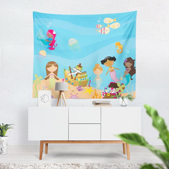 Underwater Mermaid Tapestry 3 Sizes Customizable Option Tapestries For Children Ocean Underwater Wall Hanging