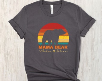Personalized Mama Bear shirt with kid's names, Gift for mother, Custom mama shirt, Mother t-shirt with children names, Retro mama shirt