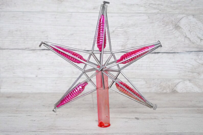 Christmas Star Tree Topper Pink Glass Ornament Soviet Etsy