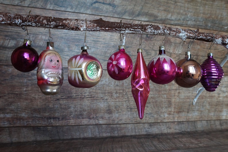 Purple Christmas Tree Decorations Pink Glass Ornaments Etsy