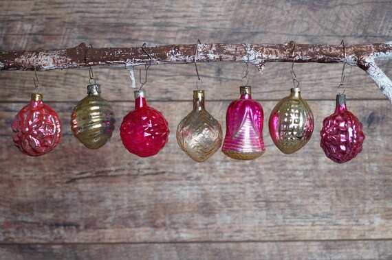 Pink Gold Christmas Ornament Set Soviet Glass Ornaments Etsy