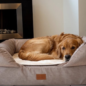 The Lounger Bed Dog Bed- Sandy Beige/Cream - Velvet/Plush - Machine Washable - Small/Medium/Large/XL