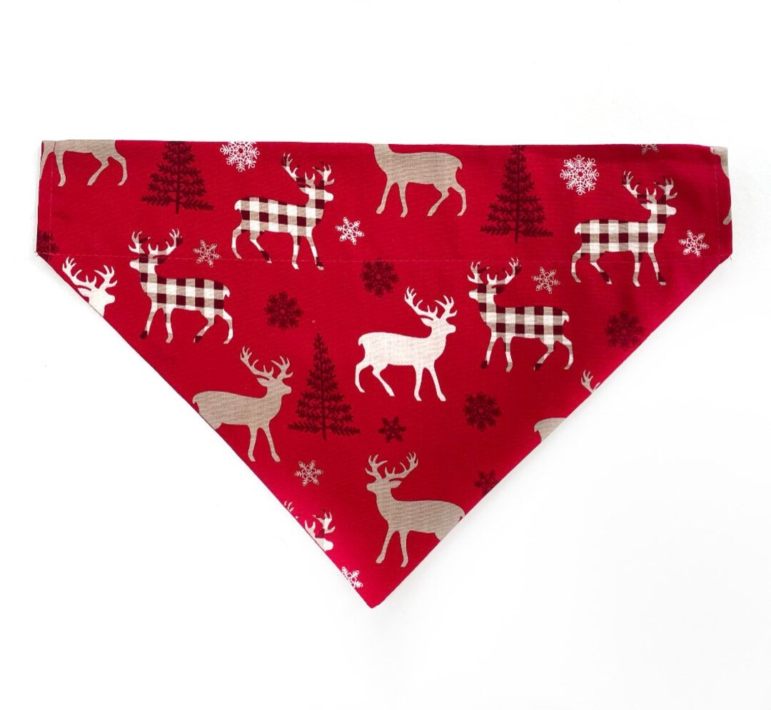 Christmas Dog Bandana S/M/L Red With Reindeer Pattern Etsy UK