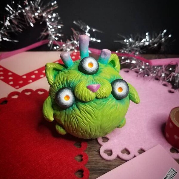 Space Alien Cat Green Alien Cat Kawaii Cat Gifts Cat Lover Gifts Ooak Art Toys Oddities