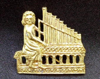 Medieval Badge Pipe Organ, Pilgrim Badge Pin, 14th Century Living History Jewelry, Museum Replica Organ Pipes Brooch