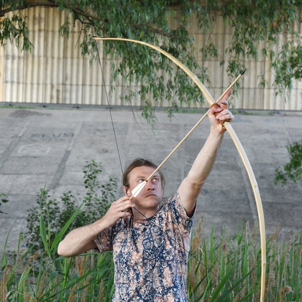 Traditional Archery Long Bow 71", Medieval England Longbow Replica with Nice Horned Ends, Hunting Bow, SCA Larp Wooden Long Bow from Ukraine