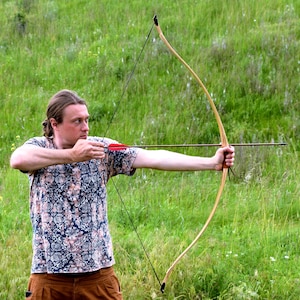 Wooden Recurve Bow for Traditional Archery, Egyptian Style Horse Bow, Reflex Bow and Arrow for SCA Medieval Cosplay, Mesopotamian Replica