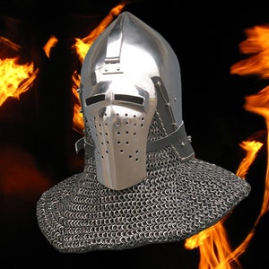 Medieval Buhurt Bascinet, Best Middle Ages Replica Helmet for Knights Sword Combat, Battle Ready Bascinet Helmet, 14th Century SCA Armor