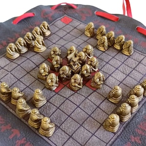 Bronze Mini Hnefatafl – Viking Strategy Travel Game in Cloth Pouch