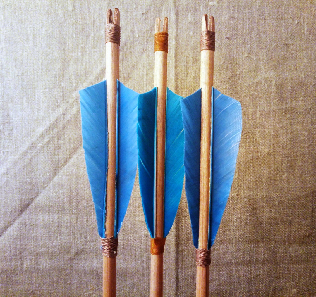 Traditional Archery Arrows Set of Wooden Arrows With Blue Etsy