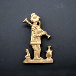 Brass Pilgrim Badge Replica, Music and Grotesque Motifs 14th Century Design, Historical Hat Brooches
